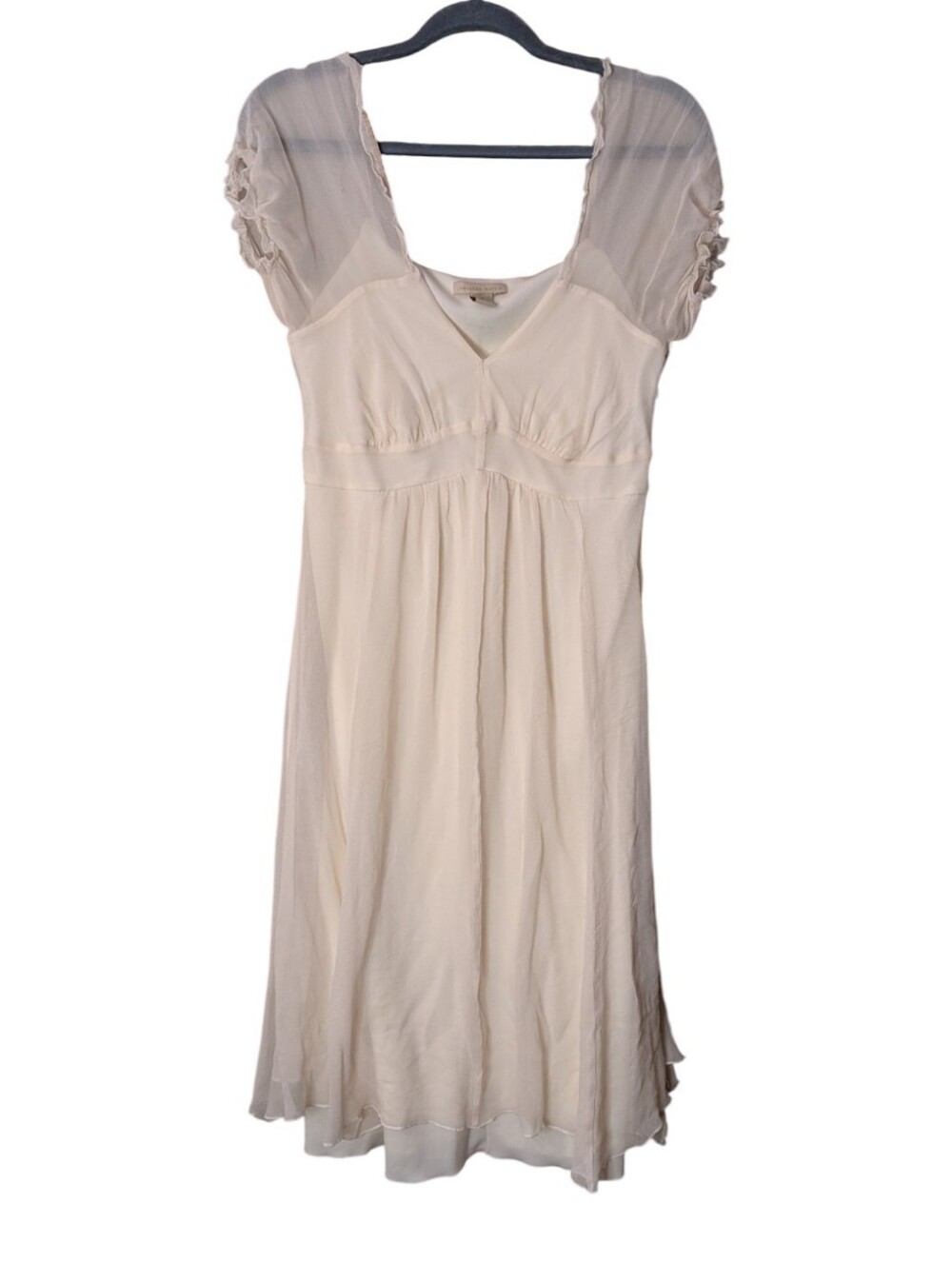 VTG Jonathan Martin Cream Silk Chiffon Empire Mini Dress Coquette fairy 6 FLAW